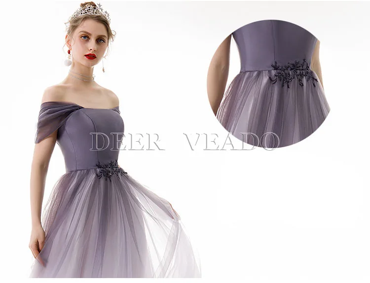 DEERVEADO Robe De Soiree линия открытая спина бисерное вечернее платье длинное официальное вечернее платье Тюль элегантное вечернее платье YS456