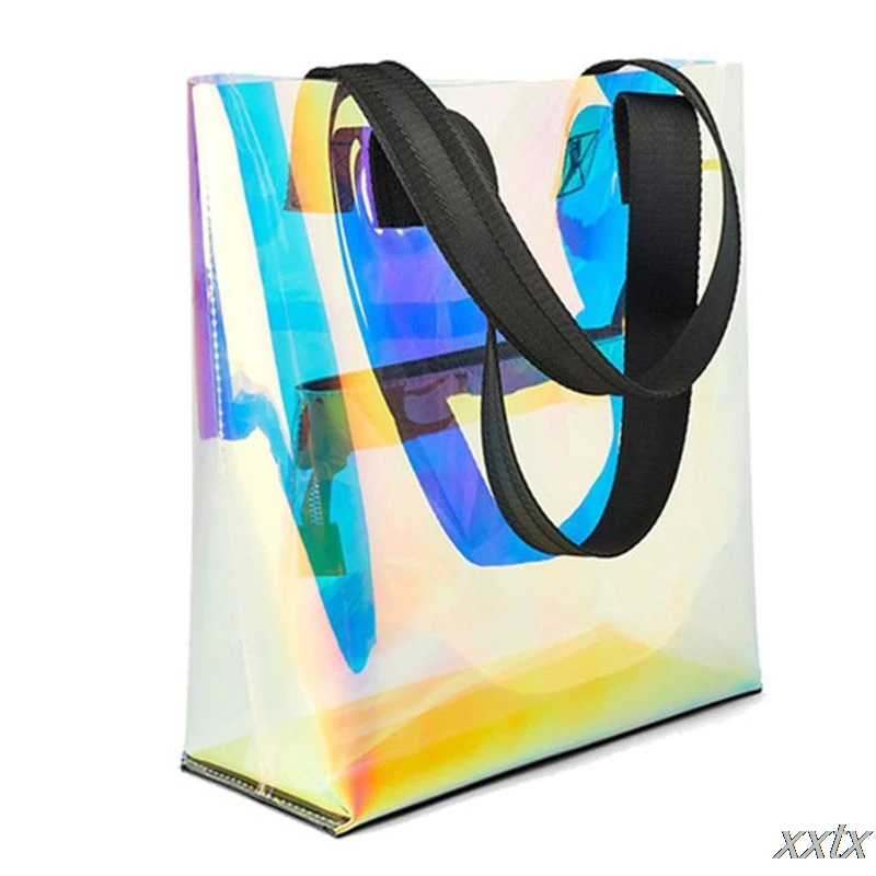 

29 x 13 x 33cm Fashion Hologram Transparent PVC Large Capacity Shoulder Bag Casual Handbag For Women Girl