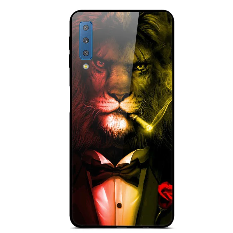 Для samsung Galaxy A7 чехол жесткое стекло задняя крышка для samsung A9 J4 J6 Plus J 4 J4Plus чехол для телефона s силиконовый бампер Капа - Цвет: 35