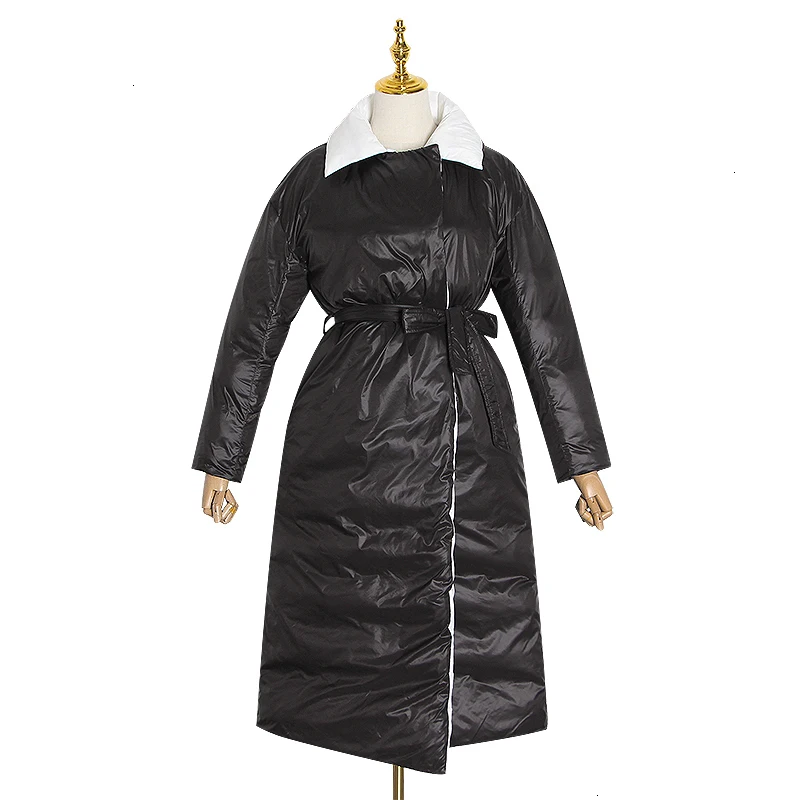 TWOTWINSTYLE хит, Цветные парки из искусственной кожи, женский воротник с лацканами, длинный рукав, высокая талия, на шнуровке, женское хлопковое пальто, мода, новинка