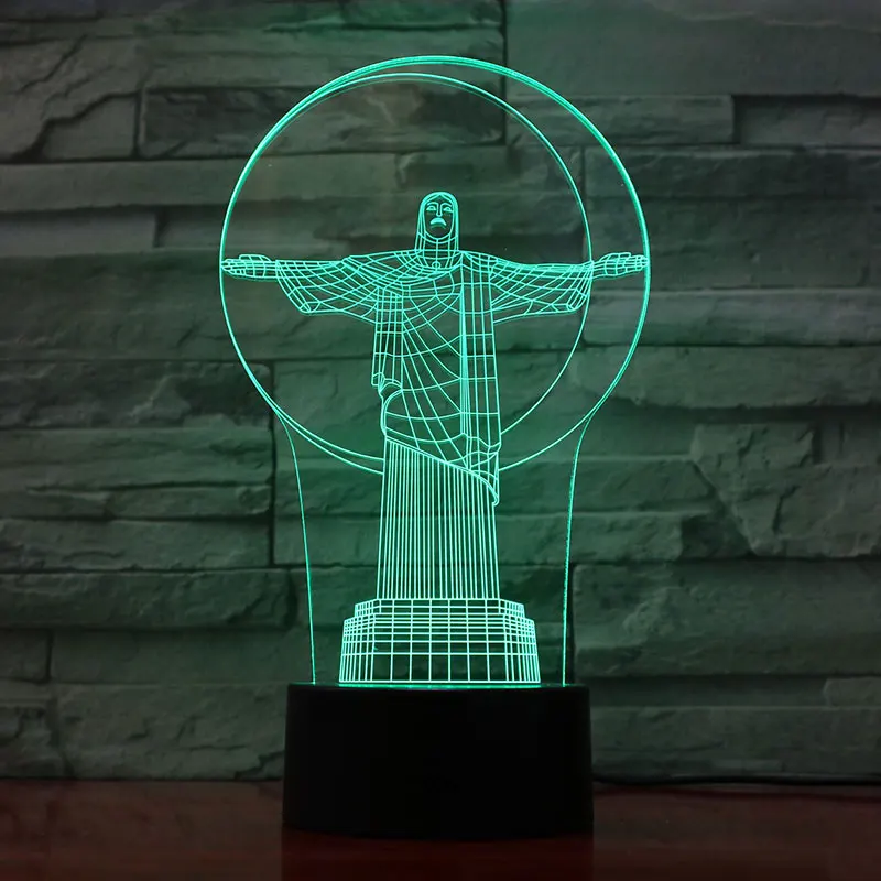 Christ The Redeemer в Бразилии 3D светодиодный светильник для детей ночные светильники подарок для детей акриловый красочный светодиодный Настольный светильник