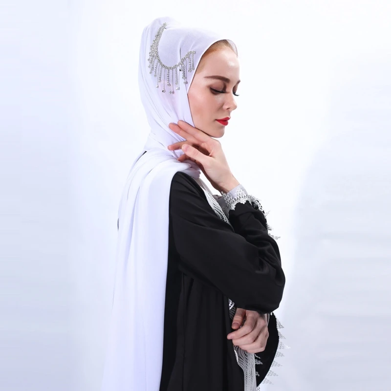 Женский мусульманский Летний шифоновый головной шарф шаль блестящие стразы