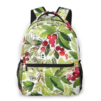 

Watercolor Berries And Spruce Casual Daypack Travel School Bag with Pockets for Women College