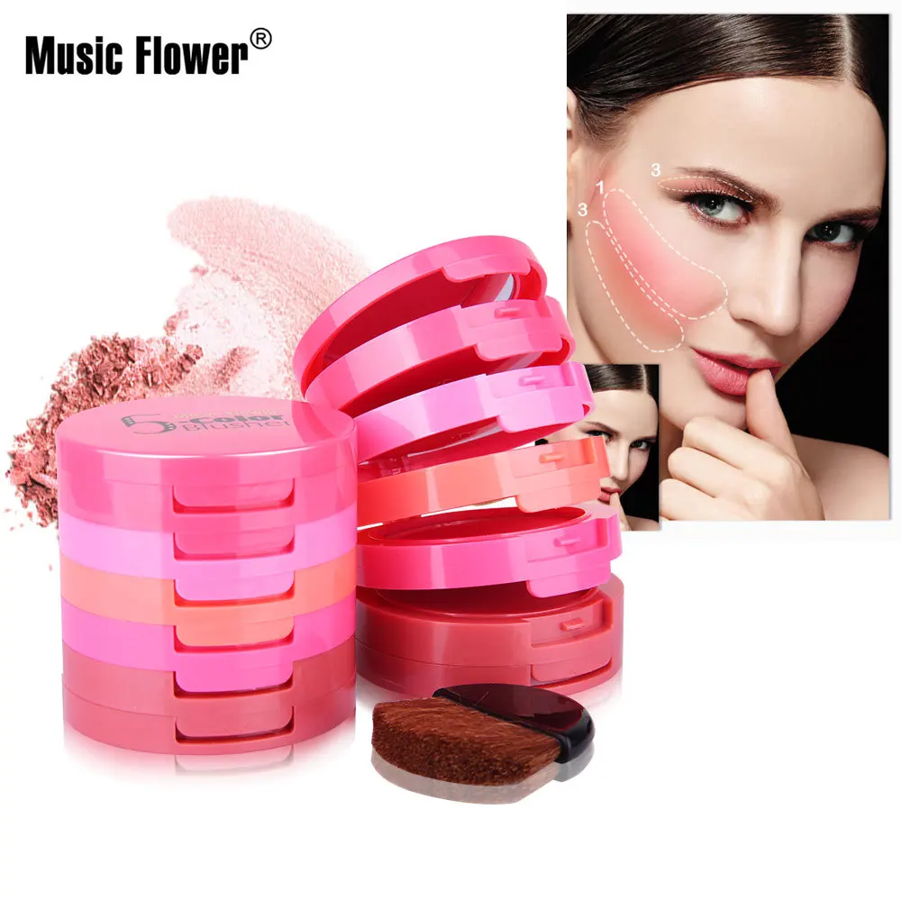 

5 In 1 Color Mineral Blusher Powder Expert Natural Baked Cheek Face Smooth Texture Long-Lasting Women Blusher