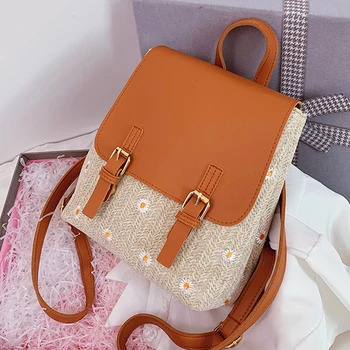 

Fashion Women Leather Backpack Female Mini Shoulder Bag School Backpack for Teenage Girls Straw Mochila Feminina Backpacks Purse