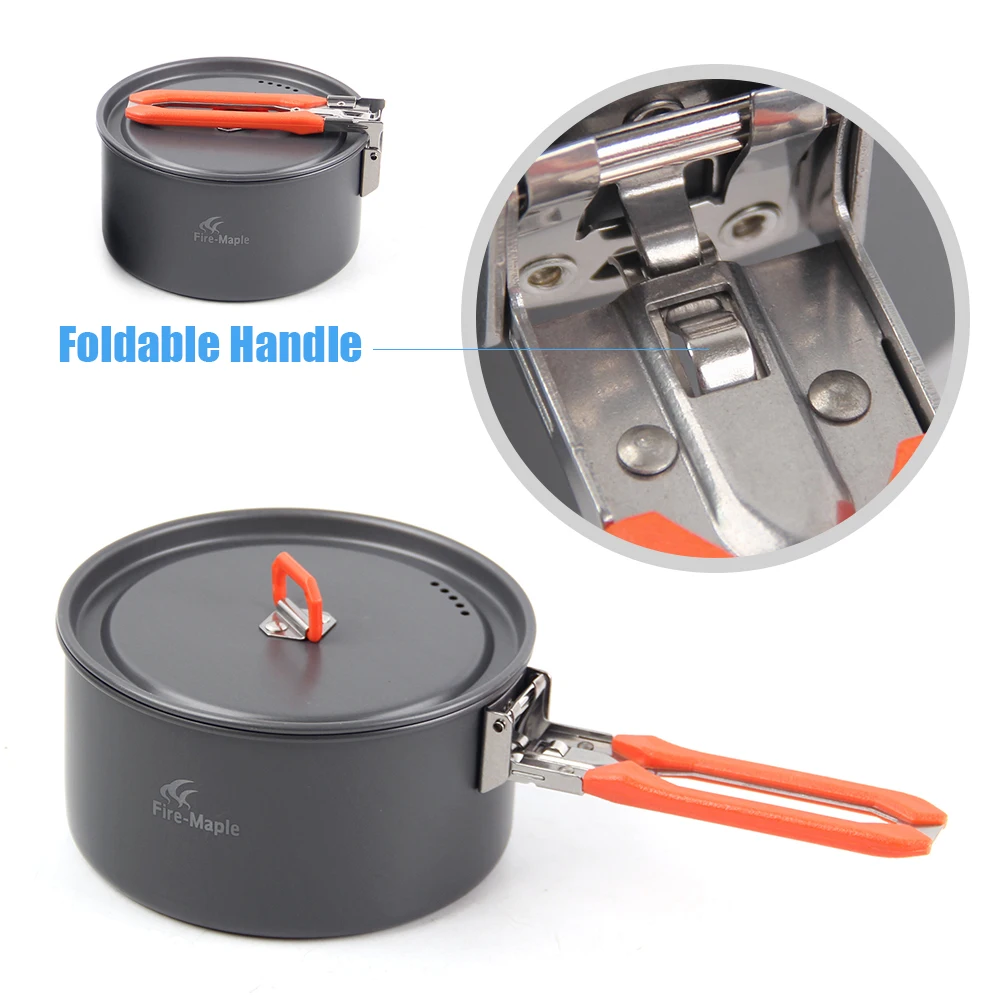 Outdoor Camping 7Pcs Cookware Set Hiking Backpacking Picnic Cooking Pot Frypan Kettle Set with Foldable Handle for 2- 3 People