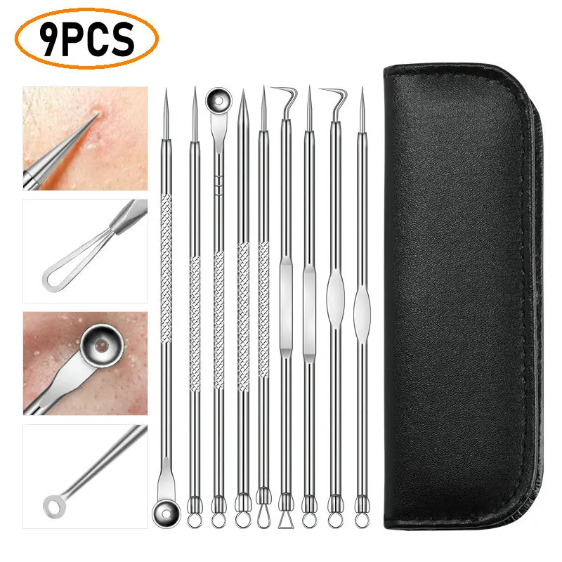 9pcs Stainless Steel Blackhead Pimple Remover Tool Kit Acne Remover