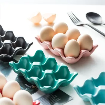 

Creative Egg Tray Ceramic Anti-skid Egg Box Refrigerator Shockproof Egg Tray Rack Storage Box Family Storage Organization