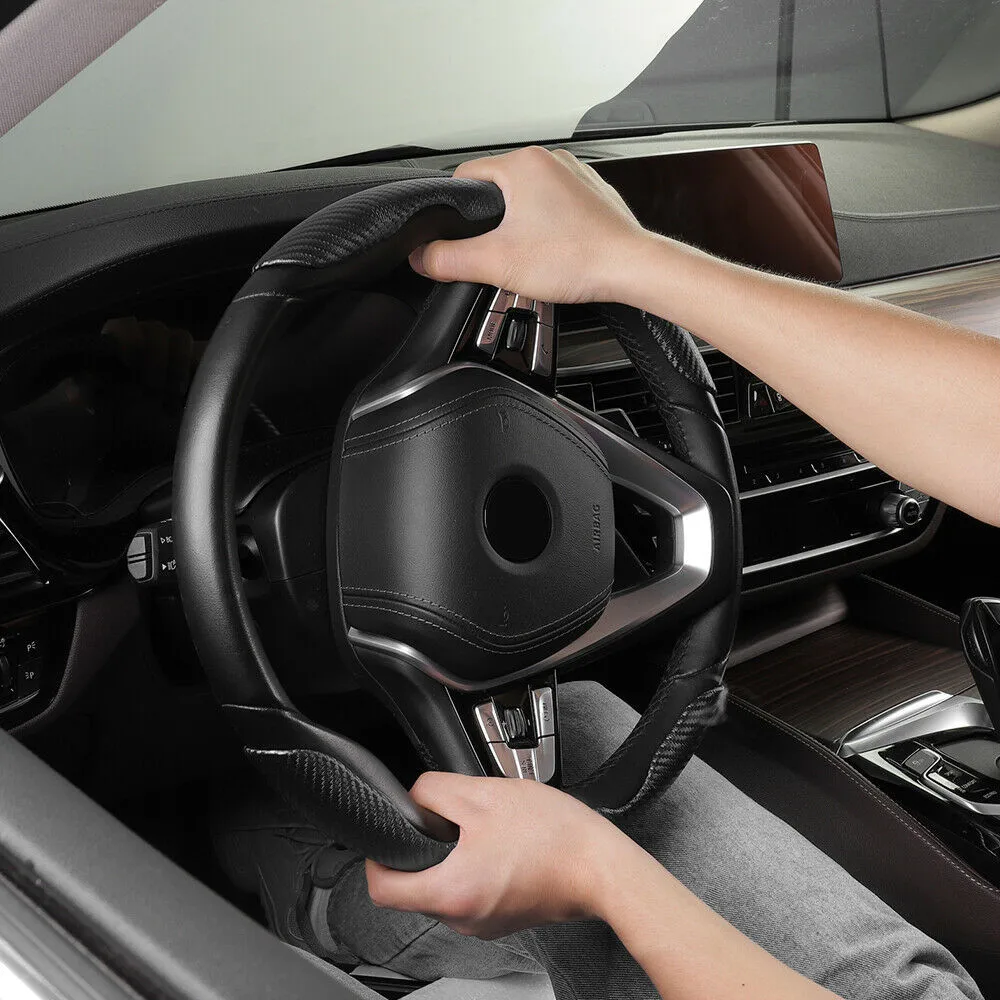 1Pair Car Steering Wheel Cover Universal  Non-Slip Booster Accessory Three Dimensional  Carbon Fiber Decoration Look