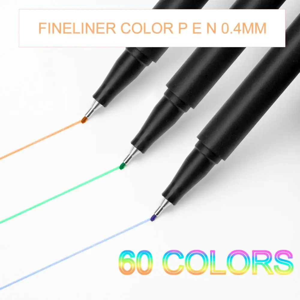 Fineliner цветные ручки, водный маркер, ручка, черная для школы, Fineliner Sketching Pens, 0,4 мм, 24, 36, 48, 60, 100 цветов, Fineliner, кисть, ручка
