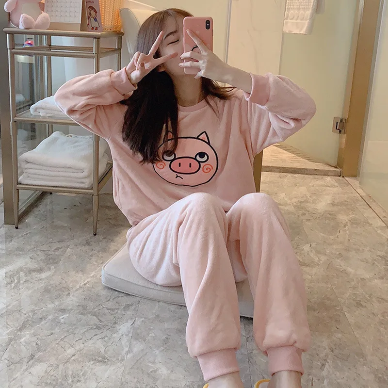 

Thin Spring Cute Flannel rong shui yi Women's Winter Korean-style Autumn And Winter Tracksuit Coral round Neck Fleece Lined Swee