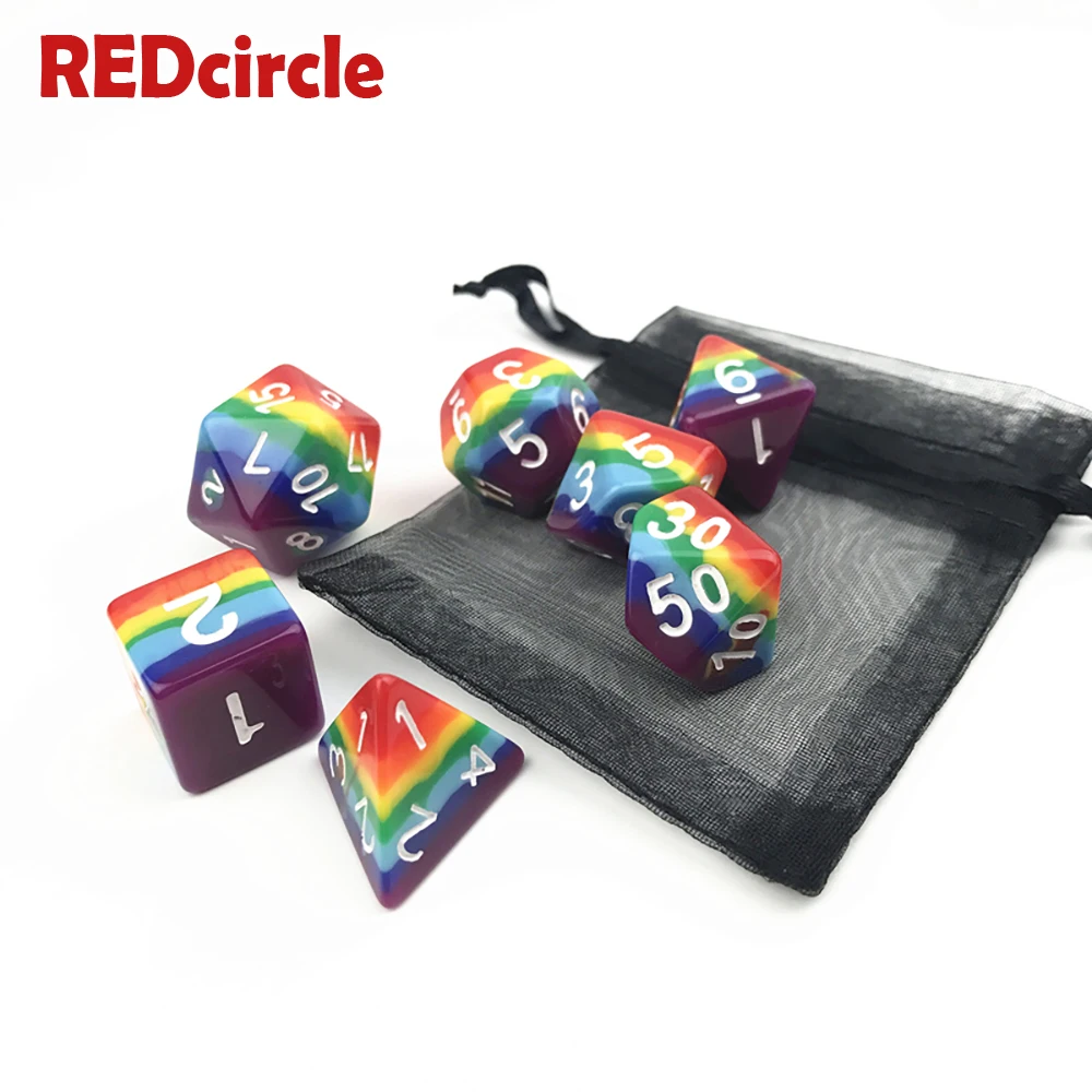 Абсолютно новые кости 7 шт./компл. радужные игральные d4 D6 D8 D10 D12 D20 для DnD Rpg игры в