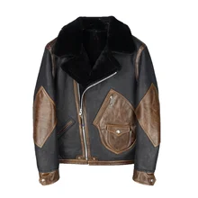 Коричневый мужской американский Повседневный стиль пальто из овчины размера плюс XXXXL Натуральная Воловья кожа зимняя Толстая Теплая Повседневная куртка из овчины