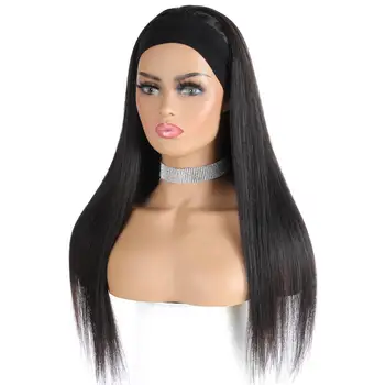

Headband Wig Human Hair Straight Wigs Brazilian Remy Hair Wigs For Women Glueless Human Hair Wigs With Attached Scarf Zing Silky