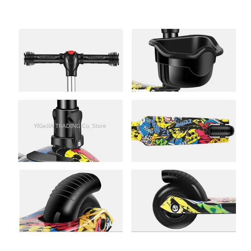 Kick Scooter for 1-10ages Kids, 4 Grade Height Adjustable Scooter with 5cm Widen Wheels, 3-in-1 Foldable Kick