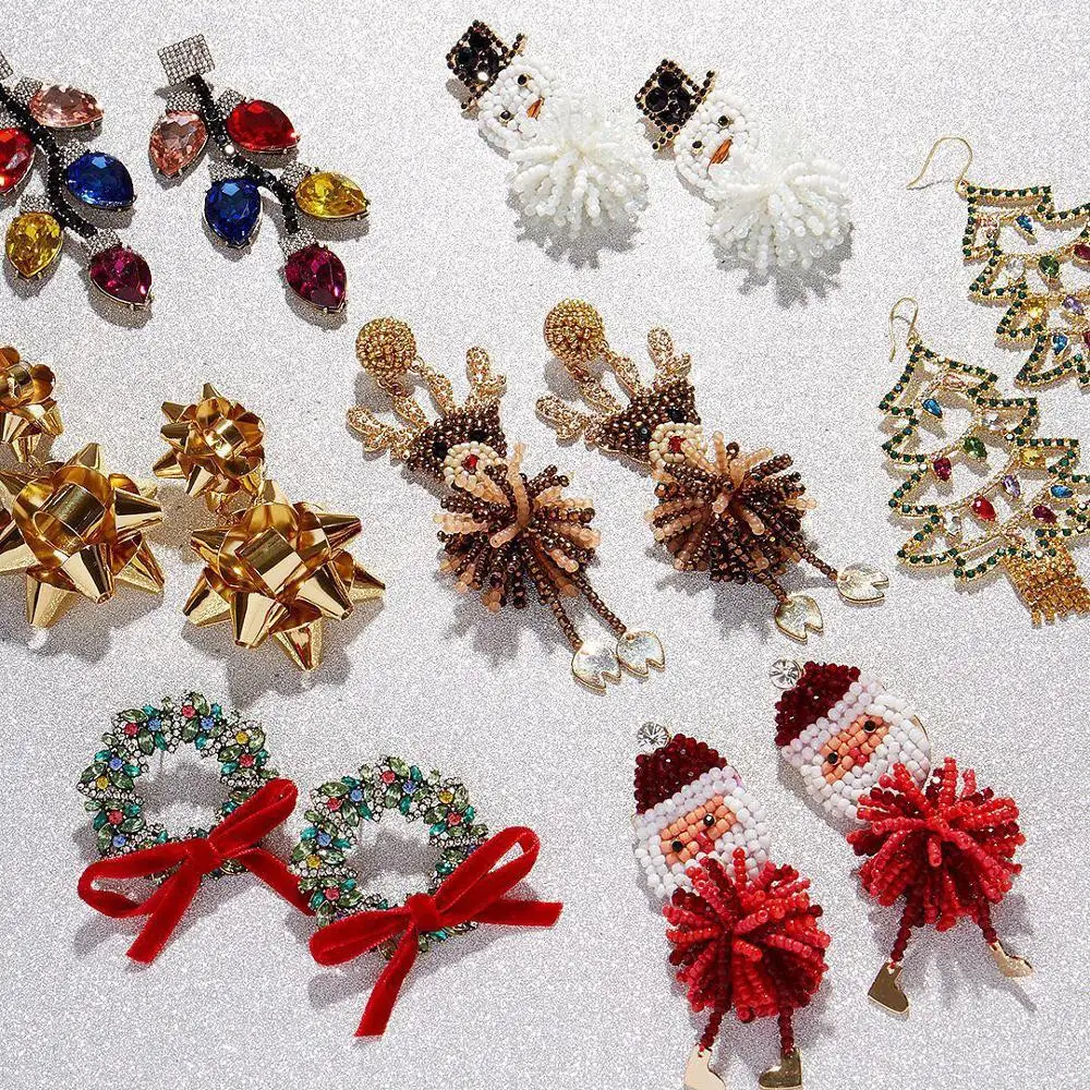 

New Christmas Xmas Snowman Drop Earrings for Women Statement Candy Bulbs Trimming Earrings Nutcracker Sparkle Ornament Wholesale