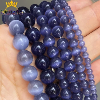 

4 6 8 10 12mm Purple Cat Eye Stone Round Beads Natural Opal Round Loose Spacer Beads For Jewelry Making DIY Bracelet 15''Inches