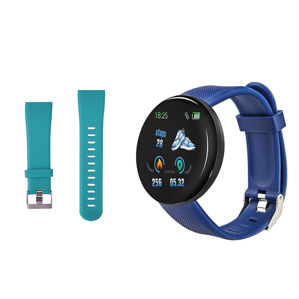 D18 Смарт-часы для мужчин кровяное давление фитнес-трекер браслет шагомер Здоровье Браслет SmartWatch для Ios Android - Цвет: Blue N Green strap