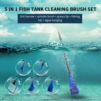 

5 in 1 Aquarium Tank Clean Set Aquarium Cleaning ToolsFish Net Gravel Rake Algae Scraper Fork Sponge Brush Glass Cleaner