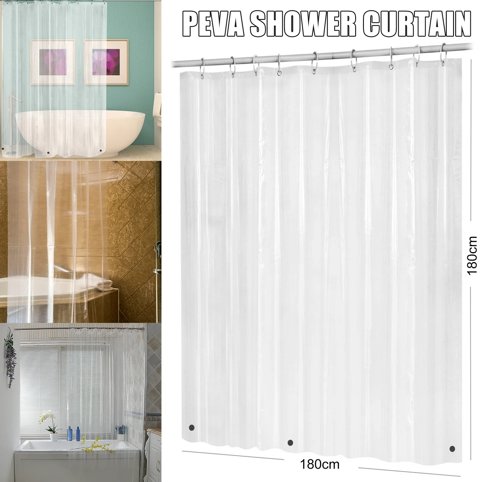 Cortina de ducha transparente impermeable para el hogar, visillo de baño de  plástico blanco, forro transparente/rosa, moho, PEVA de lujo con ganchos