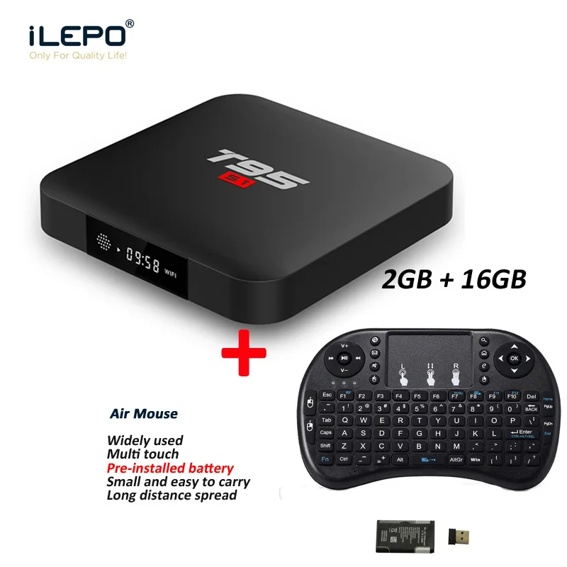 ILEPO T95 S1 Android 7,1 Смарт ТВ Box Amlogic S905W 4 ядра, 2 Гб оперативной памяти, 16 Гб встроенной памяти, светодиодный Дисплей 2,4G, Wi-Fi, 100M LAN Ip ТВ подписки Ubox - Цвет: 2GB 16GB Air Mouse 1