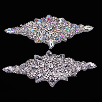 

(10pcs/lot) Silver color rhinestone bridal belt wedding applique rose gold DIY sew on iron on for wedding Dress decoration pearl