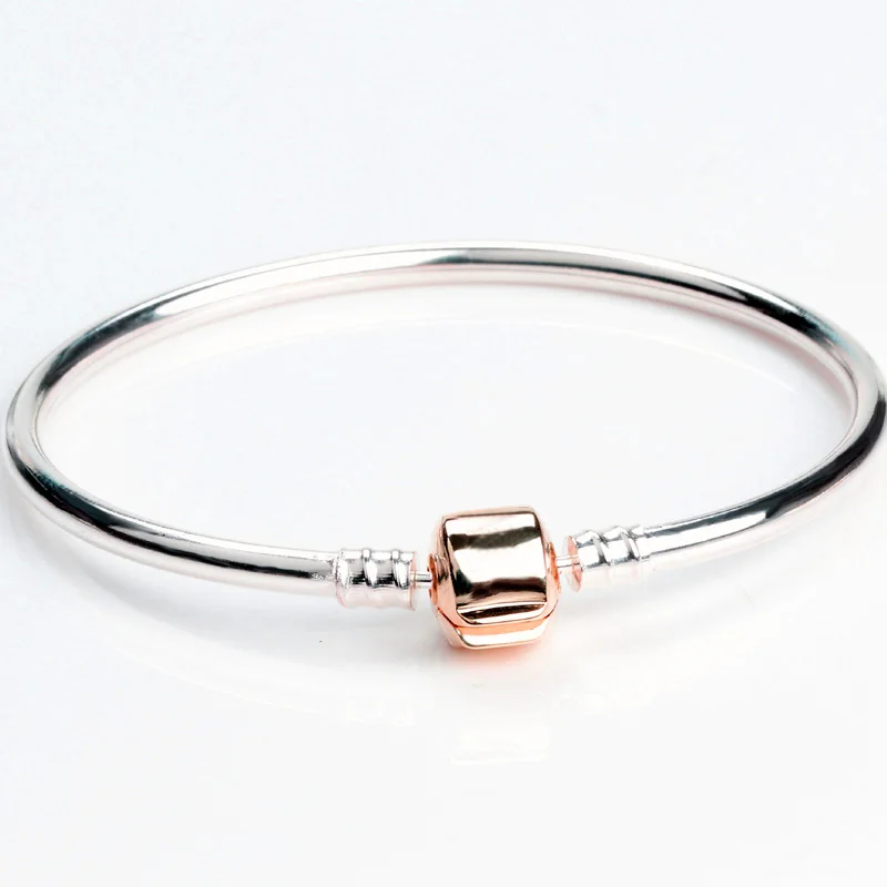 Розовый Золотой бочонок застежка змеиная цепочка базовый браслет для шармов Подходит бусины из стерлингового серебра 925 Шарм браслет Diy ювелирные изделия