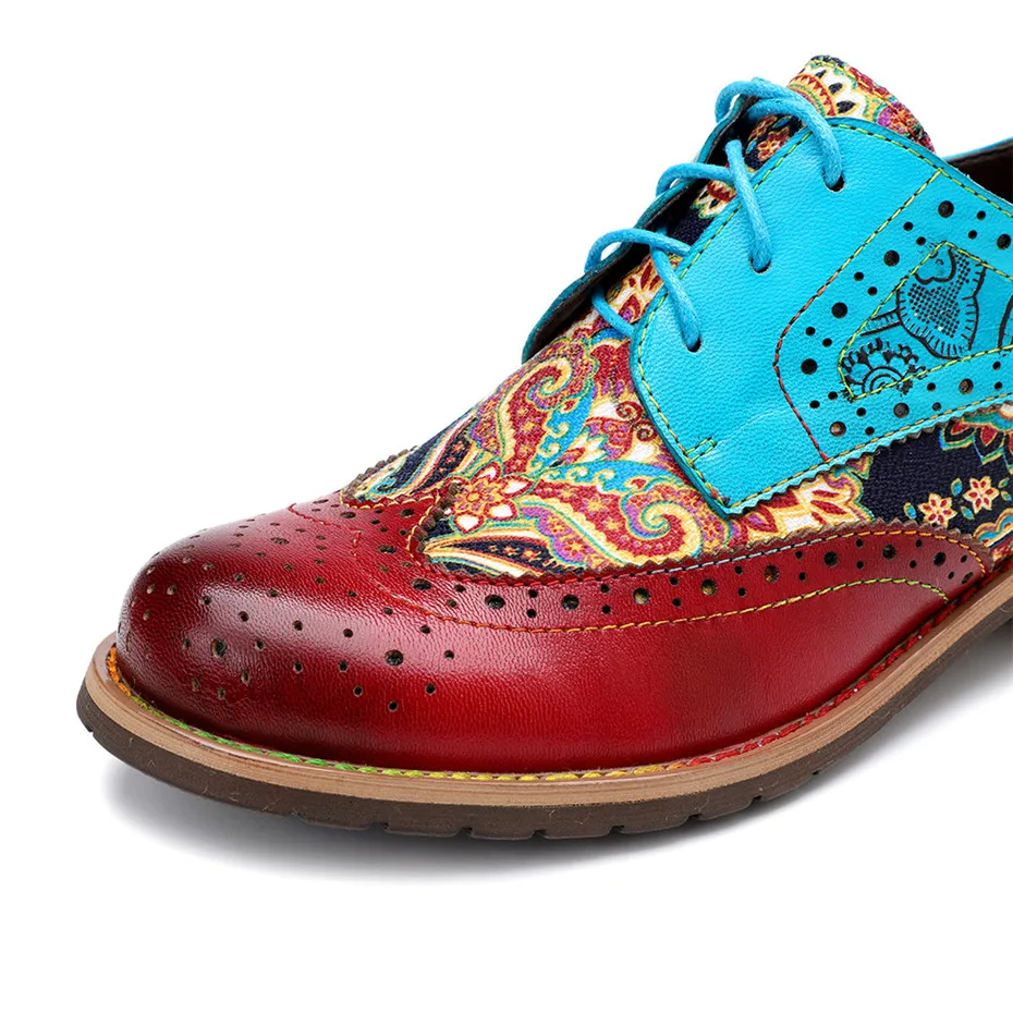 2020 New Spring Casual Women Brogues Shoes Handmade Genuine Leather Women Flats Oxfords Shoes Retro Carved Lace Up Lady Oxfords (10)