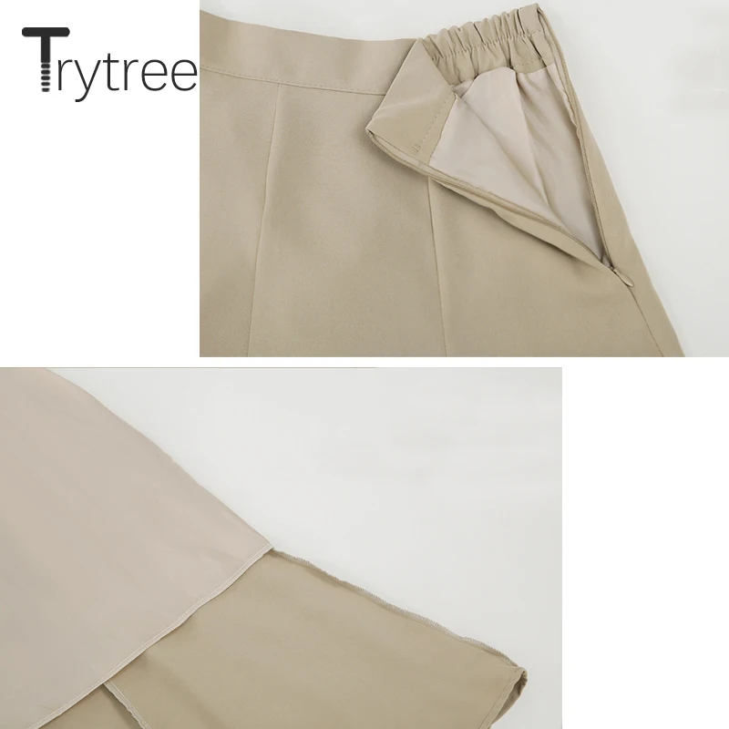 Trytree/осенне-зимняя женская повседневная юбка, однотонная, 3 цвета, на молнии, с оборками, юбка, модная, трапециевидная, свободная, до середины икры, офисная, Женская юбка