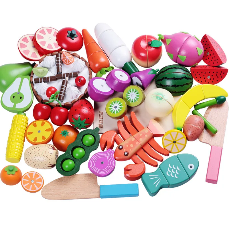 

Children Fruit & Vegetable Slicer Magnetic Wood Magnet Play House Wooden Baby Cut Fruit Toy Set