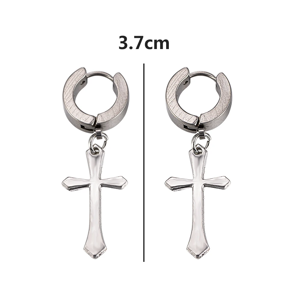Fashion Men's Stainless Steel Cross Pendant Cartilage Drop Dangle Earrings Punk Jewelry for Cool Women Girl Friendship Gifts