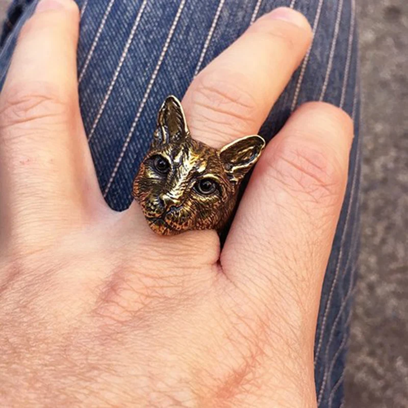 New-Trendy-Personalized-Cute-Adjustable-Big-Head-Cat-Ring-Silver-Black-Color-Plated-Men-Fashion-Animal (2)