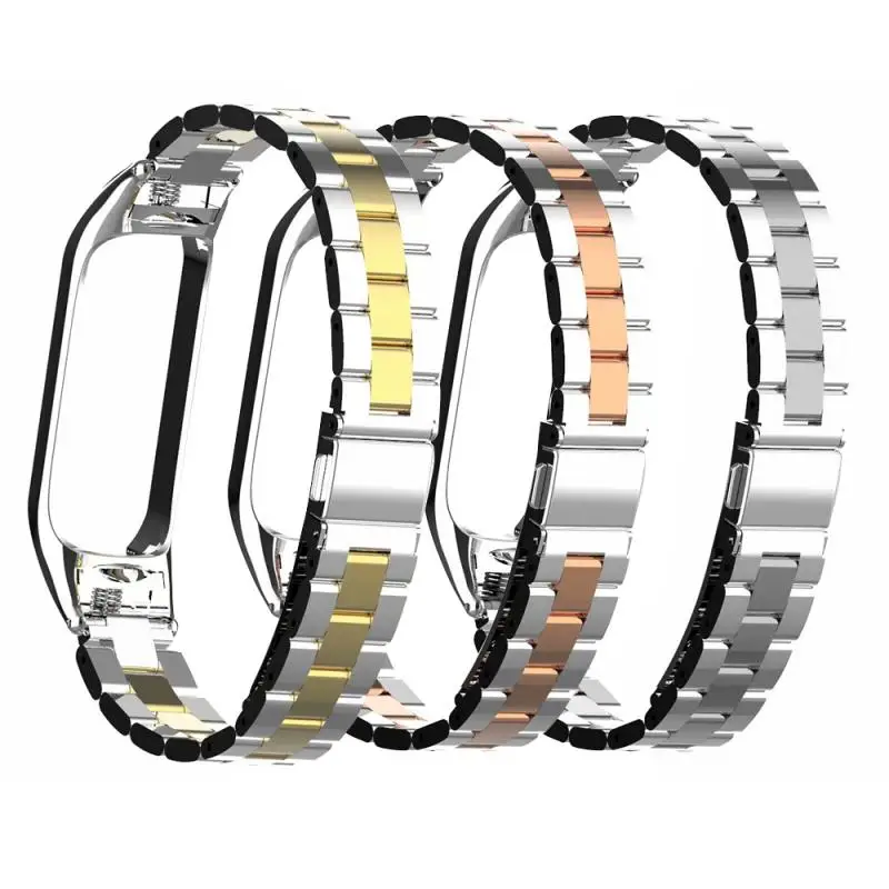 Для xiaomi band 3/4 Серия Нержавеющая Сталь твердый 3 бусины ремешок металлический ремешок для часов браслет аксессуары для mi Band
