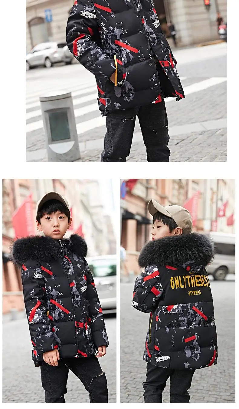 Winter Jacket For Boys Hooded Warm Duck Down Boys Camouflage Coat 3-14 Years Kids Baby Boys Snowsuit Teenagers Parka