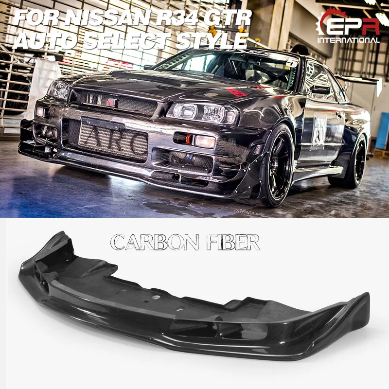 Для Nissan Skyline R34 GTR AS Style углеродное волокно передняя губа с поддоном глянцевая