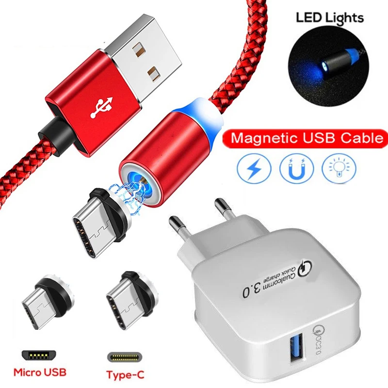 Магнитный USB Type C Micro светодиодный кабель для Samsung S9 Plus S10 S10E Note 9 J7 J5 2017 A6 A8 J4 J8 J6 2018