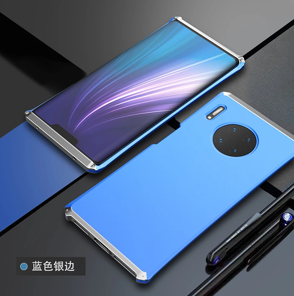 Blue Silver Side Текстурированный противоударный металлический каркас пластик для huawei mate 30 Pro Алюминиевый сплав для huawei mate 30 Pro mate 30PRO бампер с подарком - Цвет: Blue Silver Side