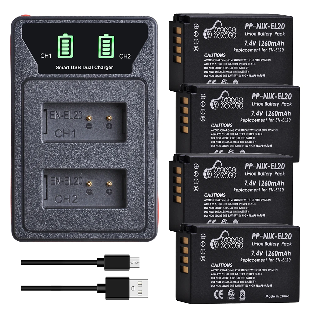 4 шт. EN EL20 EL20a батарея + светодиодный встроенный USB двойное зарядное устройство для