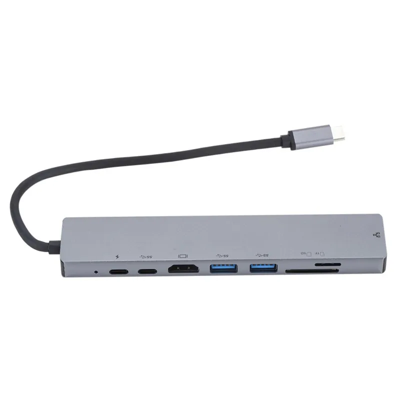  8IN1 USB HUB Type-C To 4K HDMI USB 3.0 Rj45 TF&SD with PD Charging Multi-function Docking Station f