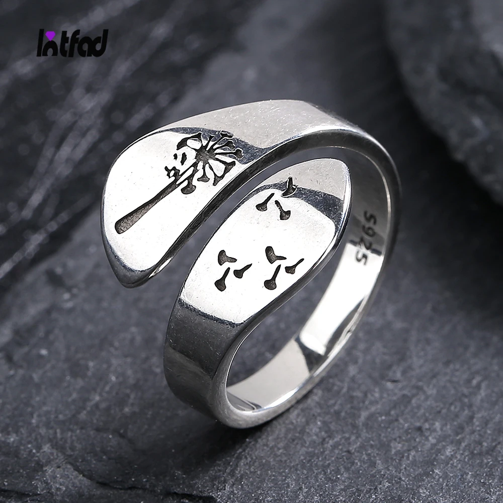 

Vintage 925 Sterling Silver Open Ring Fashion Flower Feather Wing Finger Ring Snake Rings for Women Party Wedding Jewelry Gift