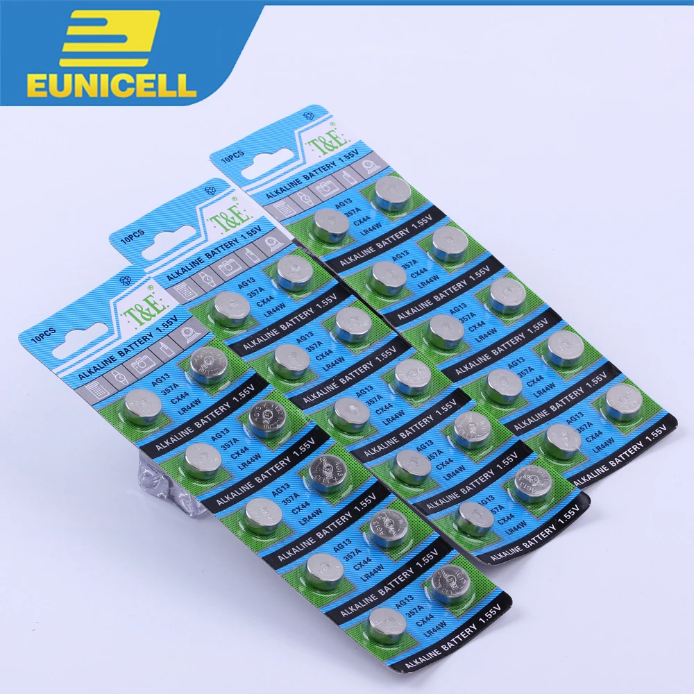 Eunicell 10 шт. щелочные батарейки для монет 1,55 в AG13 LR44 батарейки ...