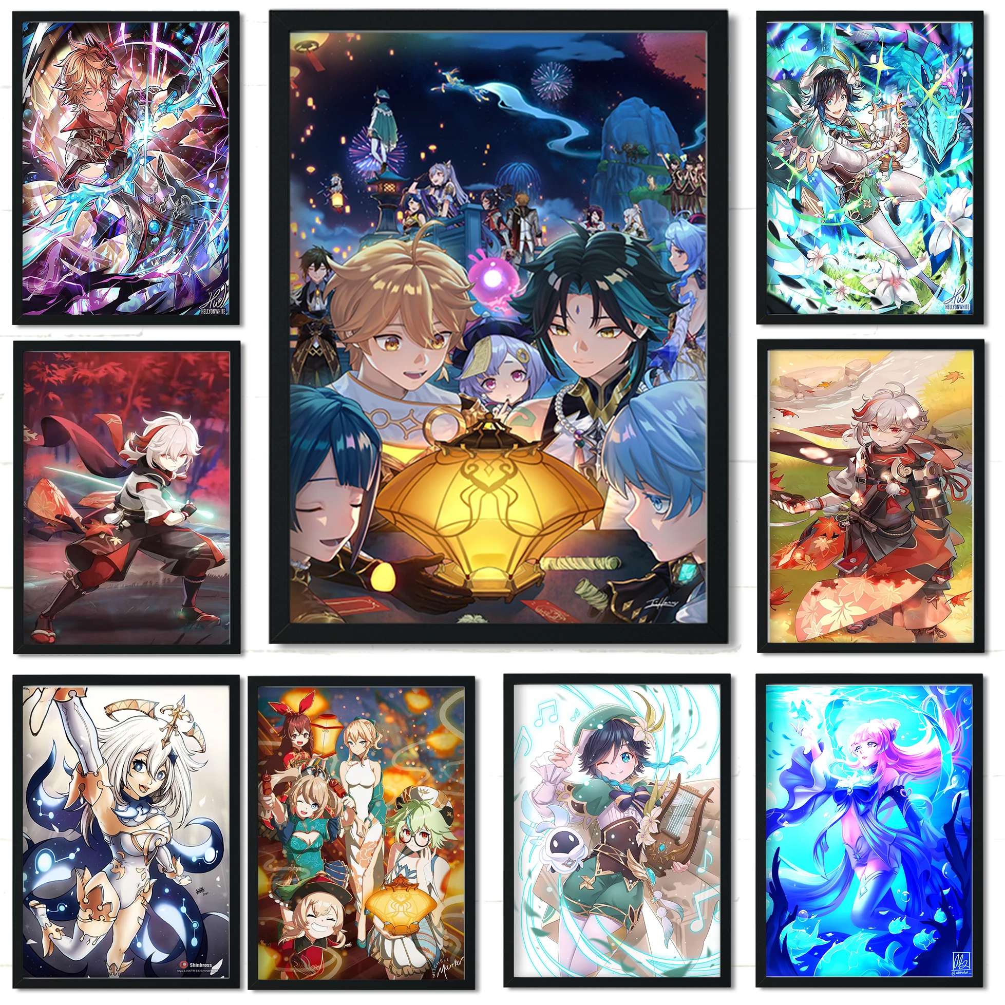 Anime Poster Genshin Impact Series Posters Venti Aether/Lumine Painting Wall Art Decoration Bar Kawaii Room Decor Canvas | Дом и сад