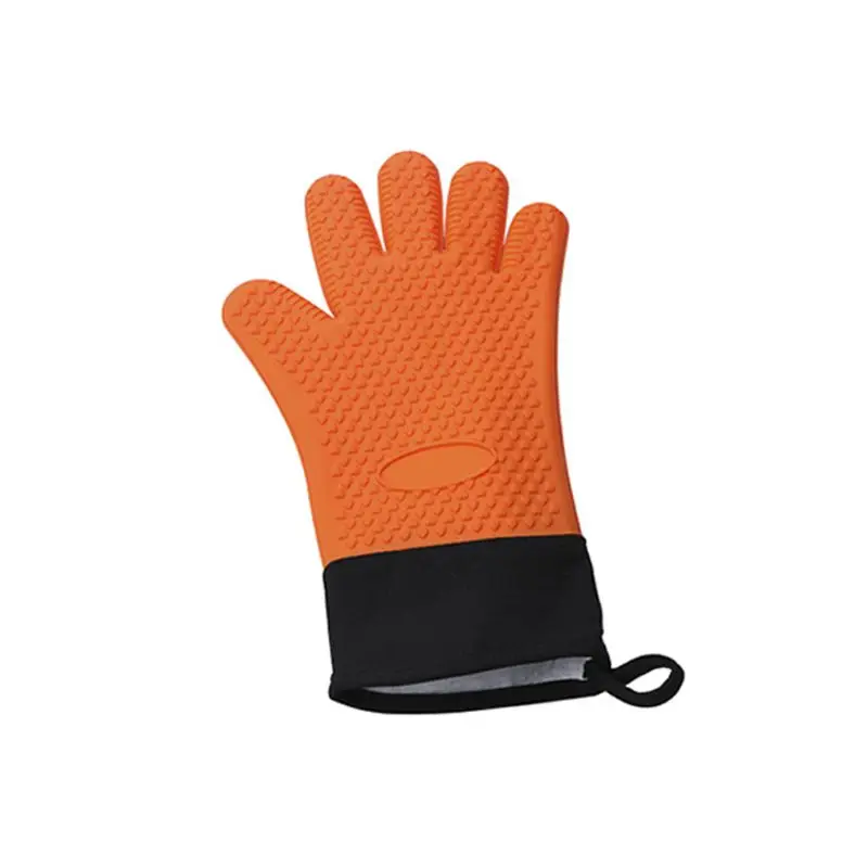 Оранжевый 1Pc 1Pc Food Grade Thick Heat Resistant Silicone Glove Full Fingered Baking BBQ Anti-Skid Oven Cooking Mittens Non-Slip Cotton - Цвет: Оранжевый