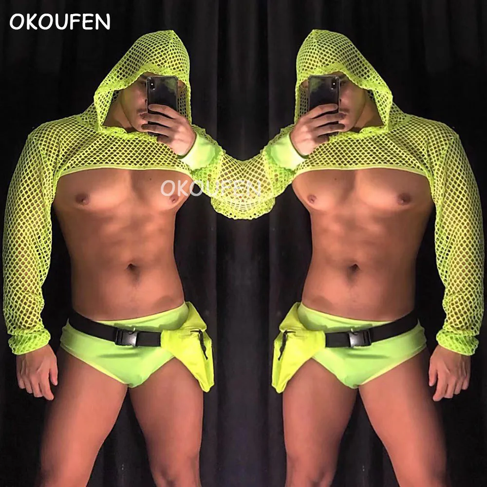 

New Sexy Fluorescent mesh see-through bar clothing for men and women night show dance clothes nightclub stage ds costumes