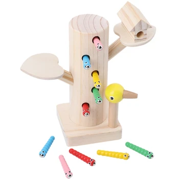 

Woodpecker Catch Worms Game Magnetic Puzzle Wooden Toys Kids Early Learning Educational Toy for Children