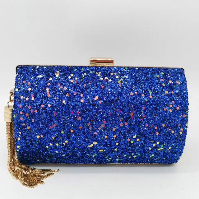 Blue Clutch Bag Boutique De FGG женские вечерние сумки и клатчи с синими блестками и кисточками праздничный ужин Дамский металлический клатч дамские сумочки и кошельки - Цвет: Blue Clutch Bag