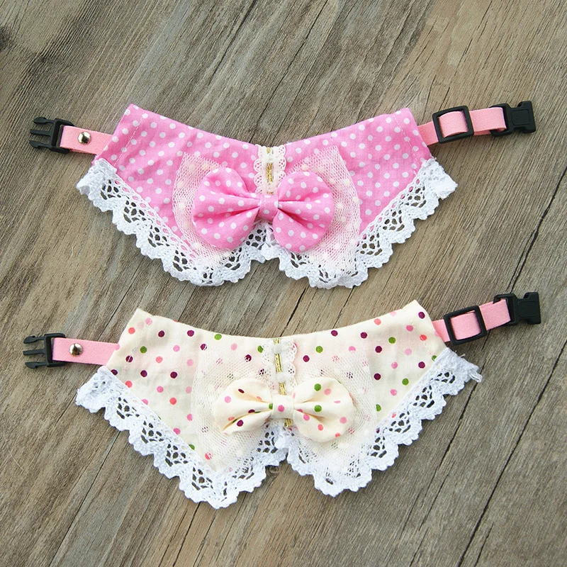 Cute polka dots Lace Bowknot Small Bell Pet Collar Bib Dog Cat Necklace Decor Home Pet Fashion Neck Collar