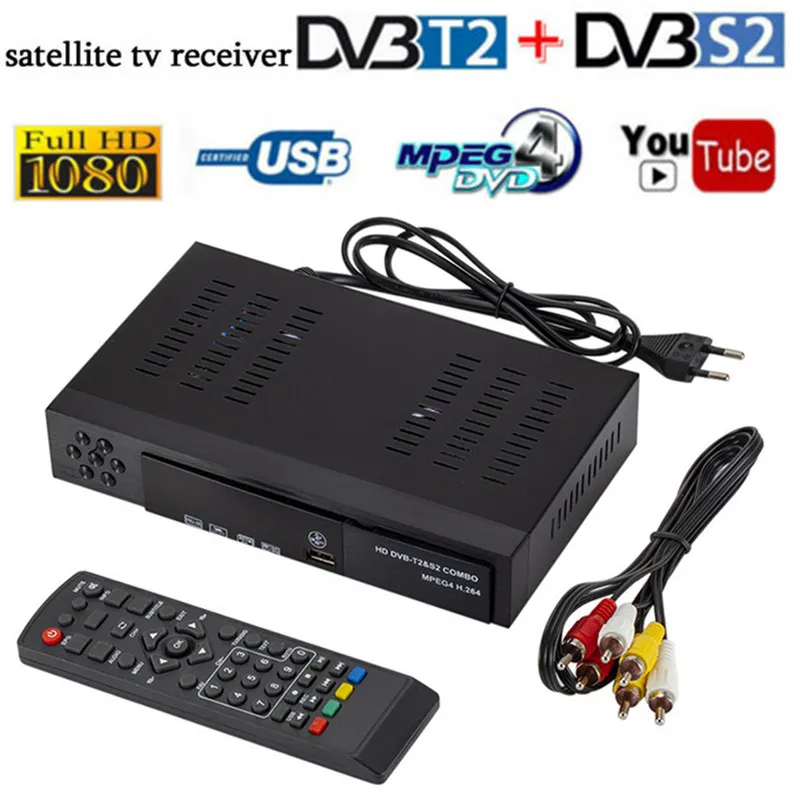Смарт-Цифровое спутниковое телевидение приемник DVB-T2+ DVB-S2 FTA 1080P декодер тюнер MPEG4