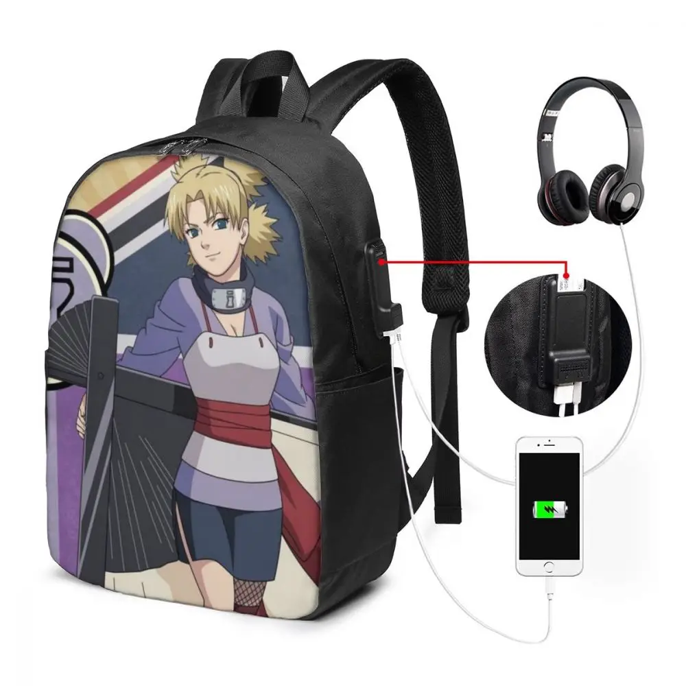 

Nara Temari Custom Japanese Anime Naruto Print Cartoon Image paiting USB Backpack 17 In