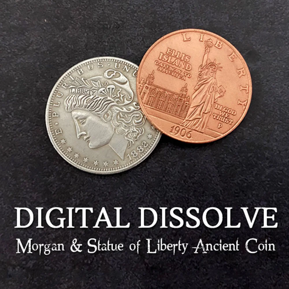 Digital Dissolve (Morgan & Statue of Liberty Ancient Coin) Magic Tricks Close Up Magia Mentalism Gimmick Props Coin Magie